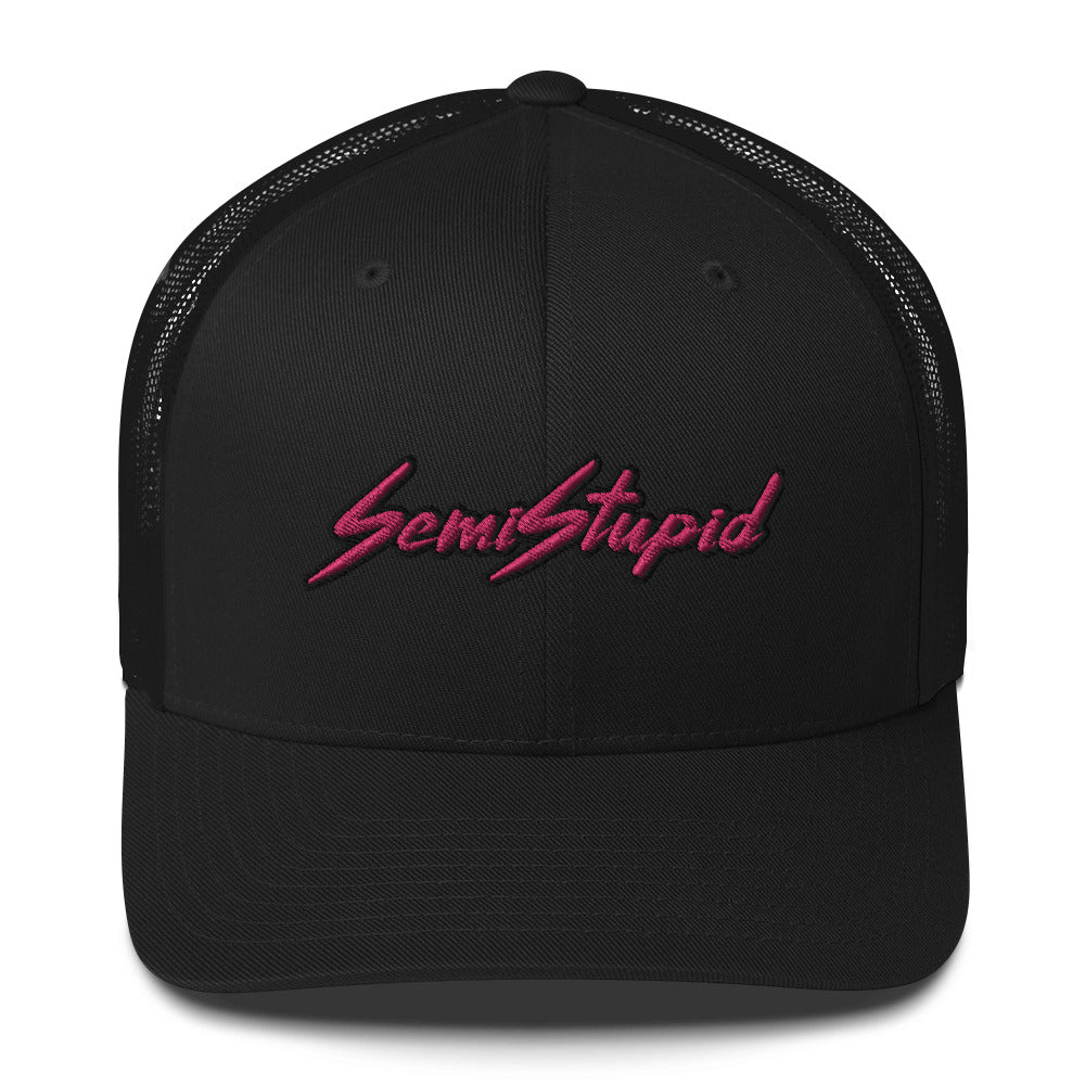Semistupid Black Trucker Cap | Flamingo Pink